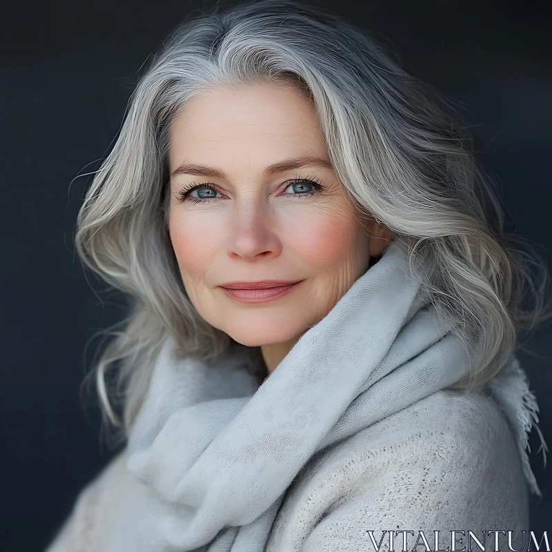 Timeless Portrait of a Graceful Grey-Haired Woman AI Image