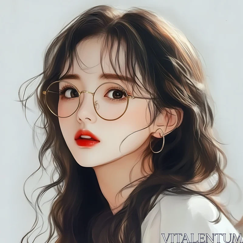 Woman with Gold Glasses and Red Lips AI Image