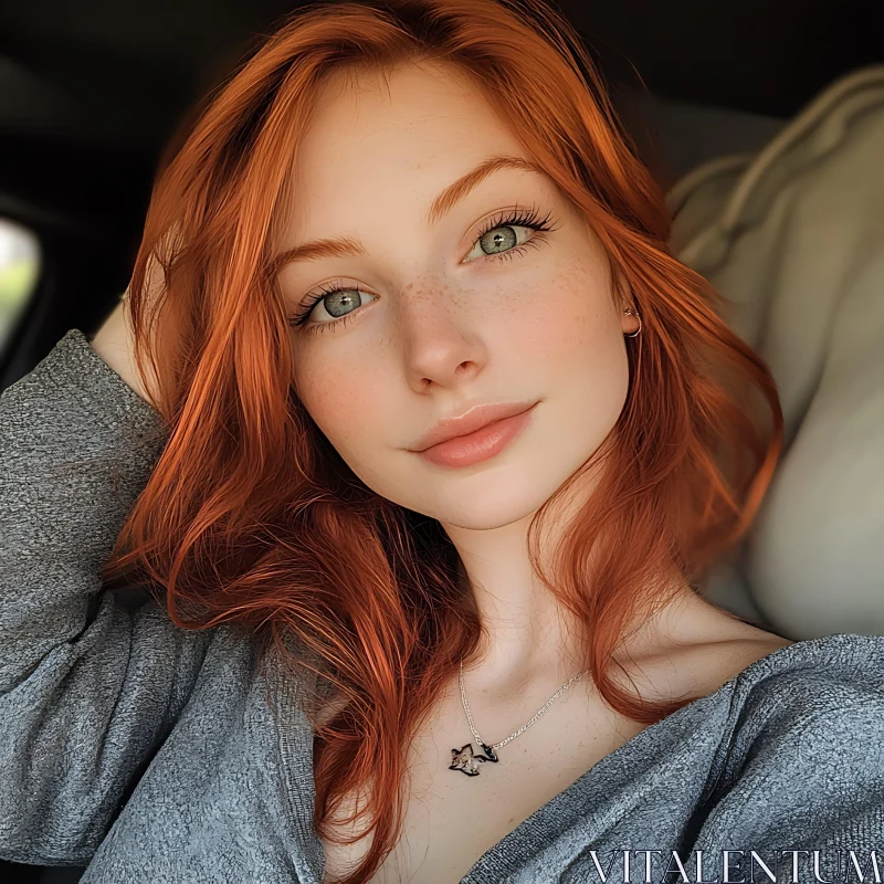 Redhead Woman With Freckles Portrait AI Image