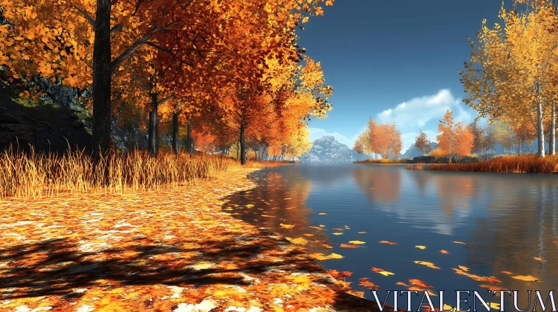 Autumnal Lake Reflection AI Image