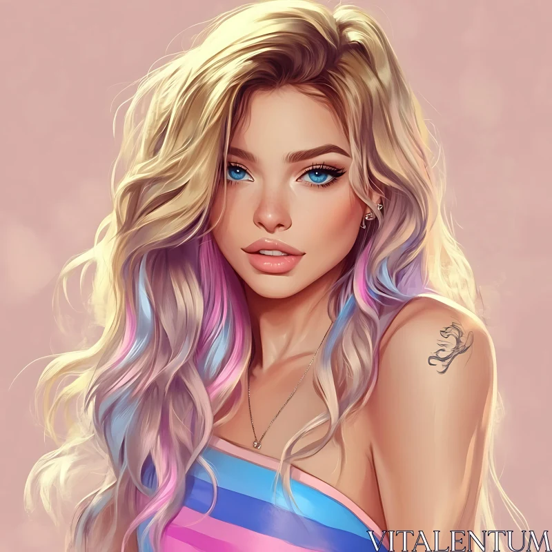 AI ART Artistic Woman Portrait with Pastel Hair Highlights