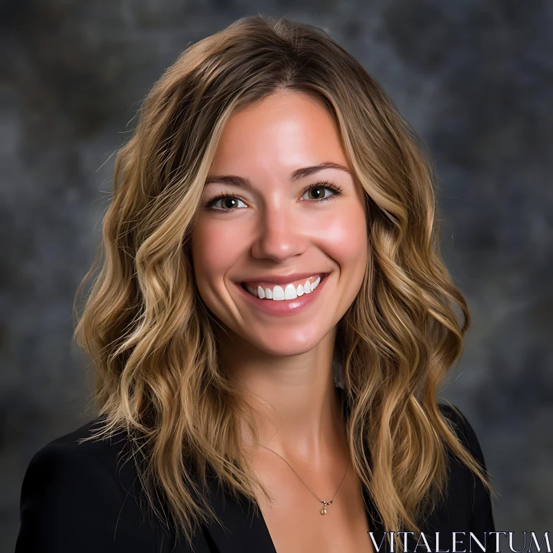 Portrait of a Blonde Woman in Black Jacket AI Image