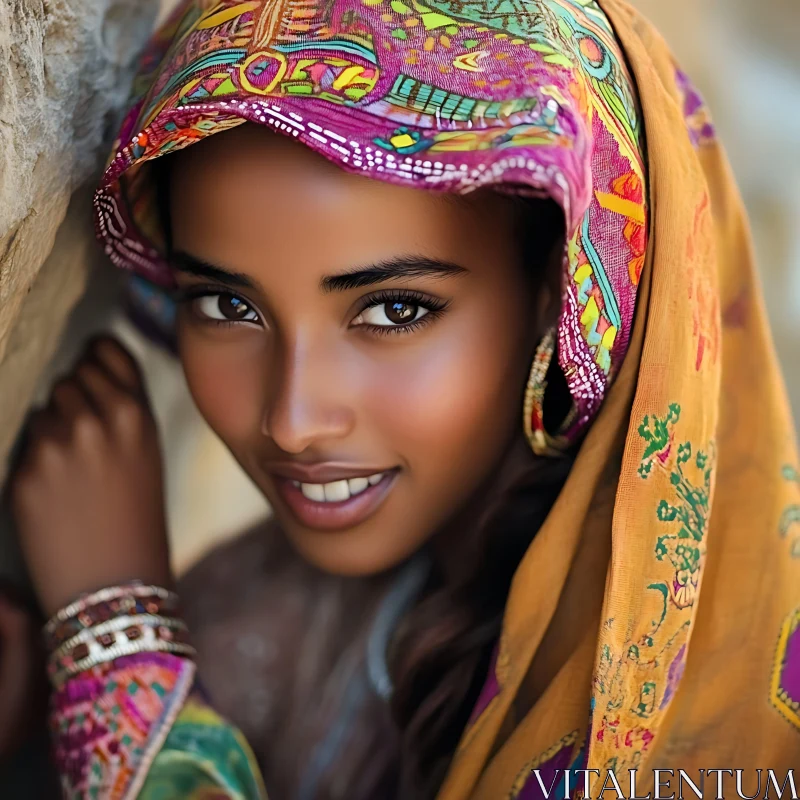 Colorful Traditional Woman Portrait AI Image