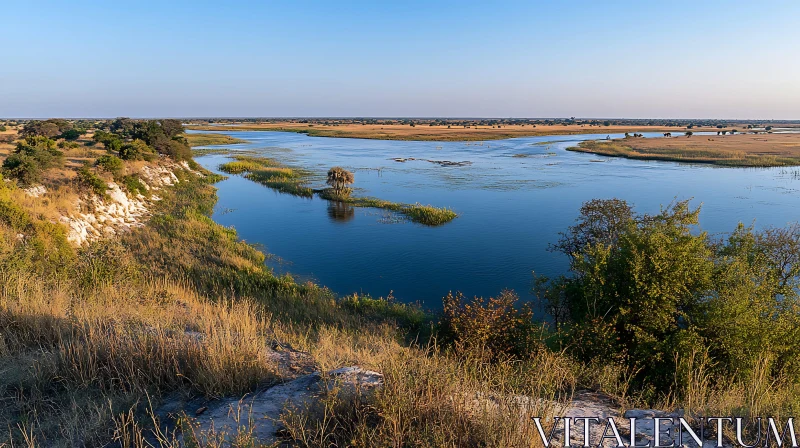 Tranquil Riverside Scenic View AI Image