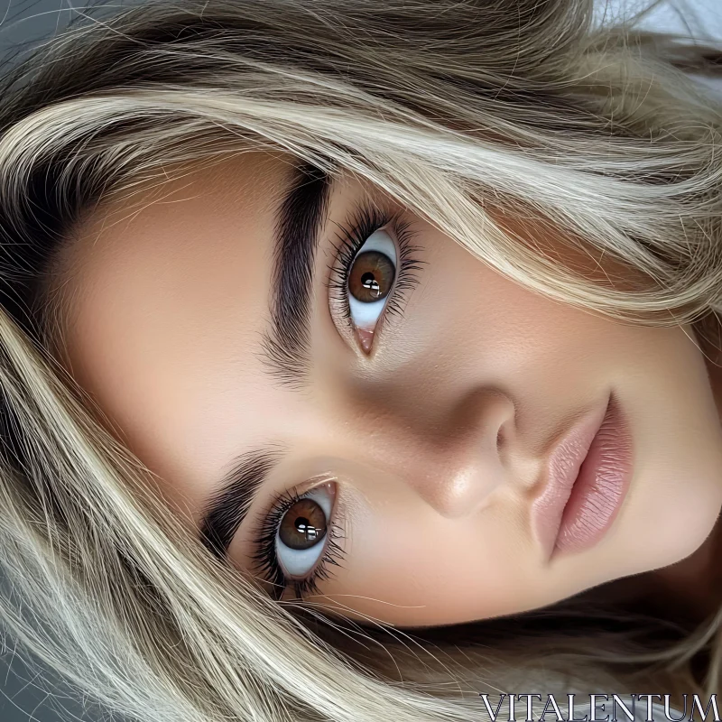 Blonde Woman Close-up with Beautiful Eyes AI Image