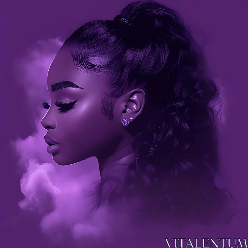 Elegant Female Profile with Purple Smoke AI Image