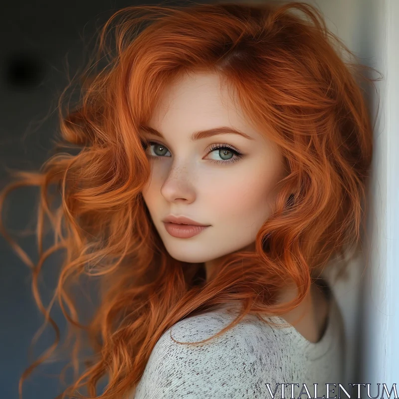 AI ART Redheaded Woman with Freckles and Green Eyes