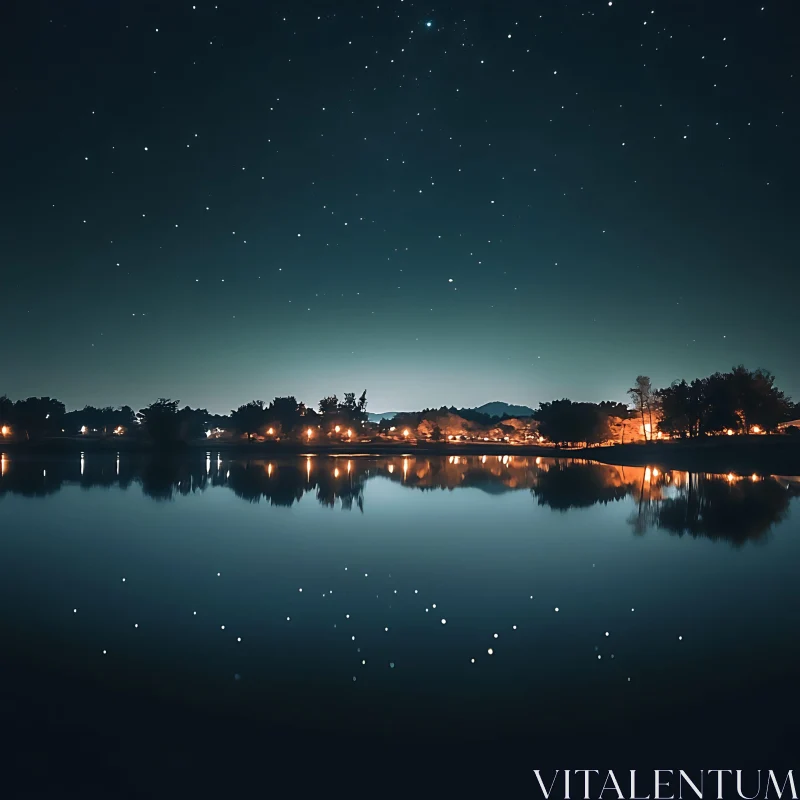 Starry Night Over Calm Lake AI Image