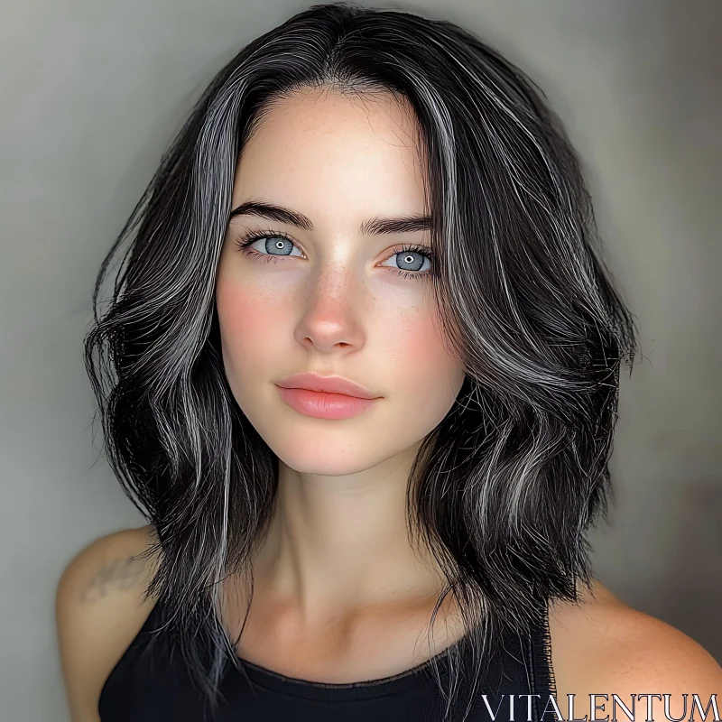 Elegant Woman Portrait with Blue Eyes AI Image