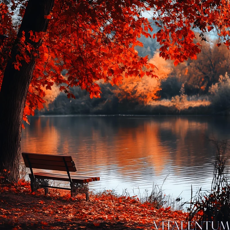 AI ART Peaceful Lakeside Scene in Autumn