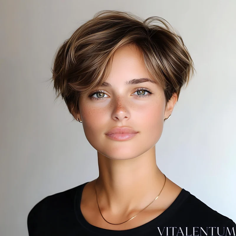 Young Woman with Short Hair in Portrait AI Image