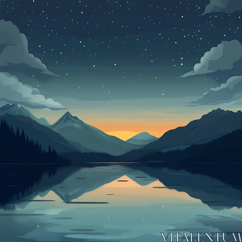 Mountainous Sunset Reflections Landscape AI Image