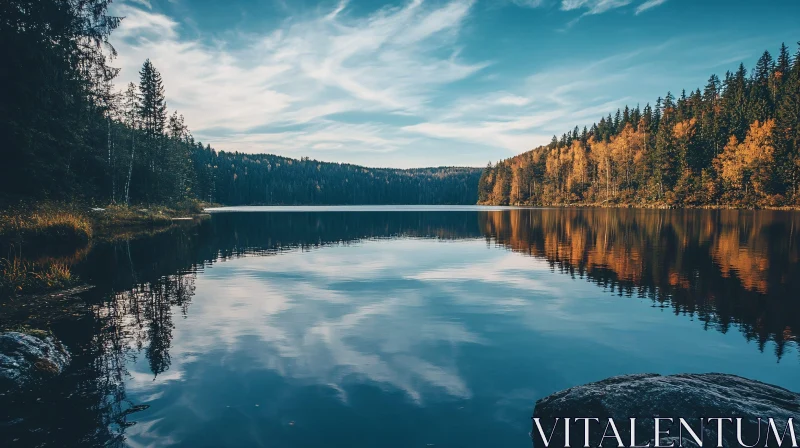 Tranquil Forest Lake in Fall AI Image