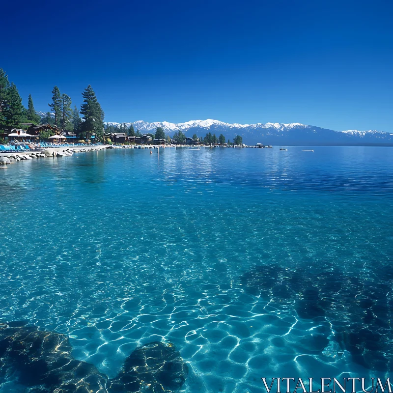 Beautiful Alpine Lake Landscape with Crystal Clear Waters AI Image