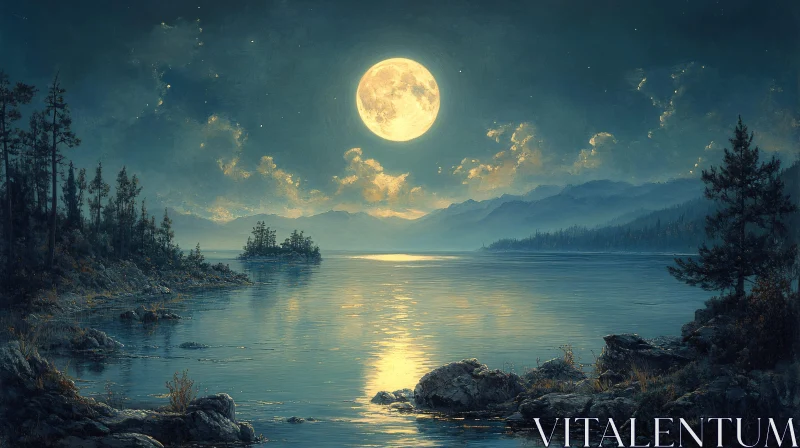 Full Moon over Tranquil Lake AI Image