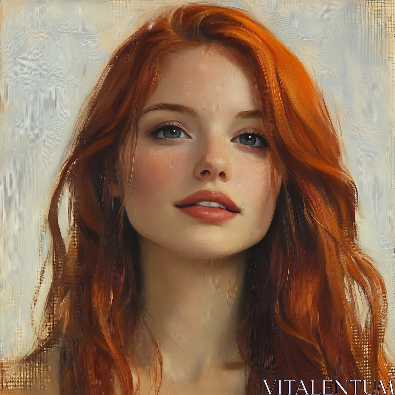 AI ART Red-Haired Woman with Gentle Expression