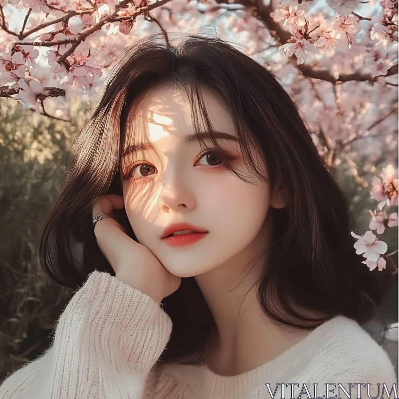 Close-Up of a Beautiful Woman in Spring AI Image