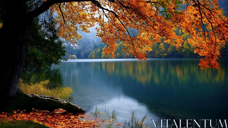 Autumn Lake Scene with Reflection AI Image