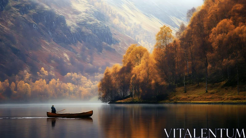 AI ART Peaceful Autumn Lake with Canoeist