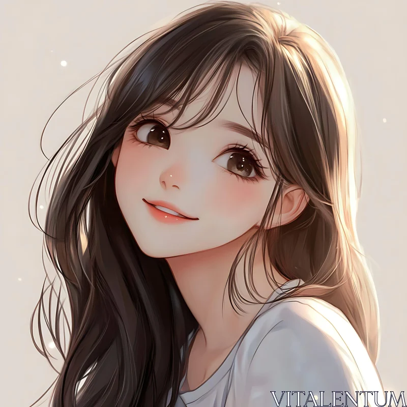 Beautiful Anime Illustration of a Smiling Girl AI Image