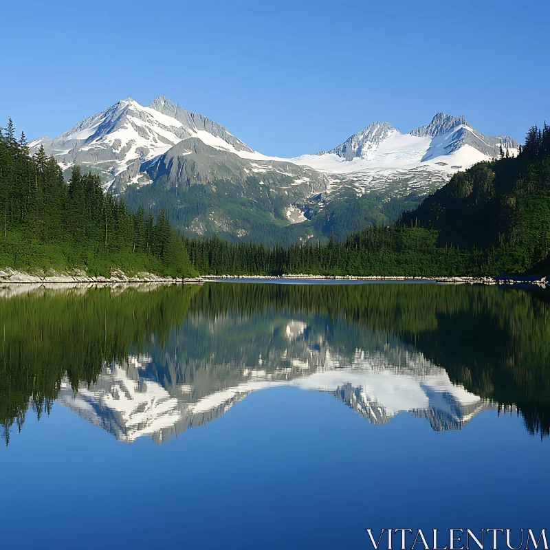 Snowy Mountain Peaks Reflecting in Tranquil Lake AI Image