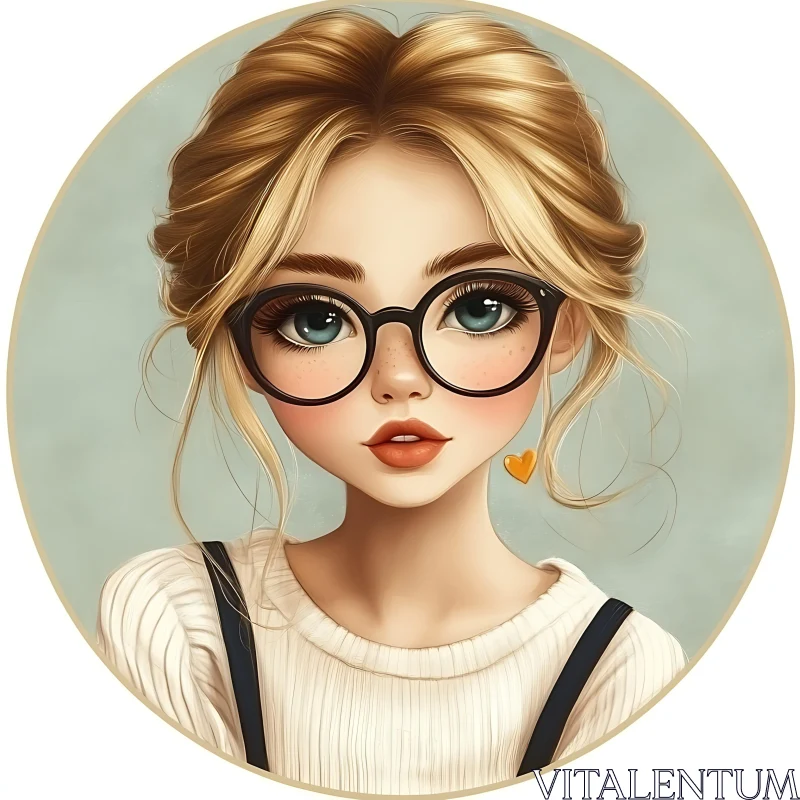 Anime Girl with Glasses and Freckles AI Image