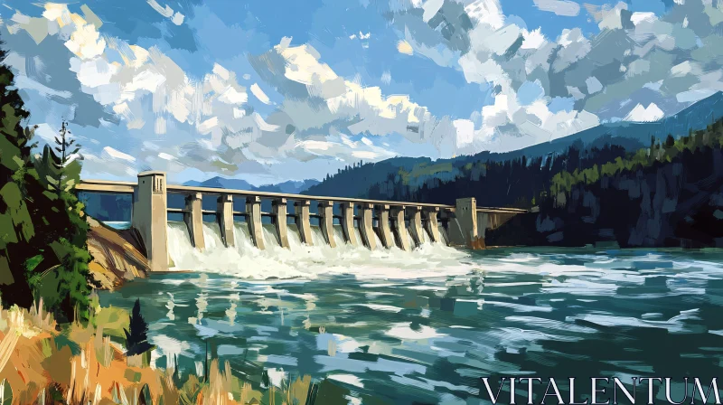 Scenic Dam in a Natural Setting AI Image