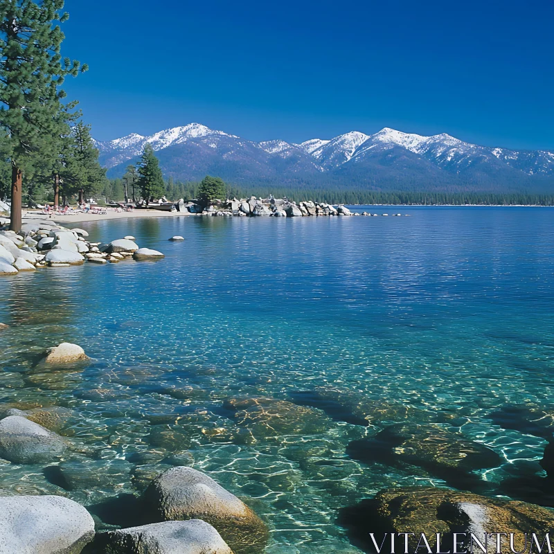 Pristine Lake with Forest and Mountains AI Image