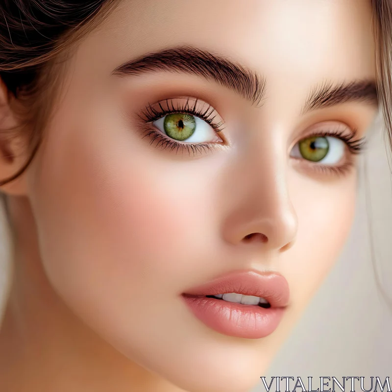 Stunning Female Portrait with Green Eyes AI Image