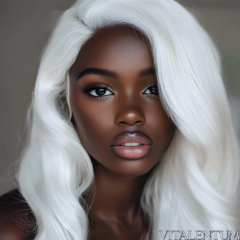 Elegant Woman with Flowing White Hair AI Image