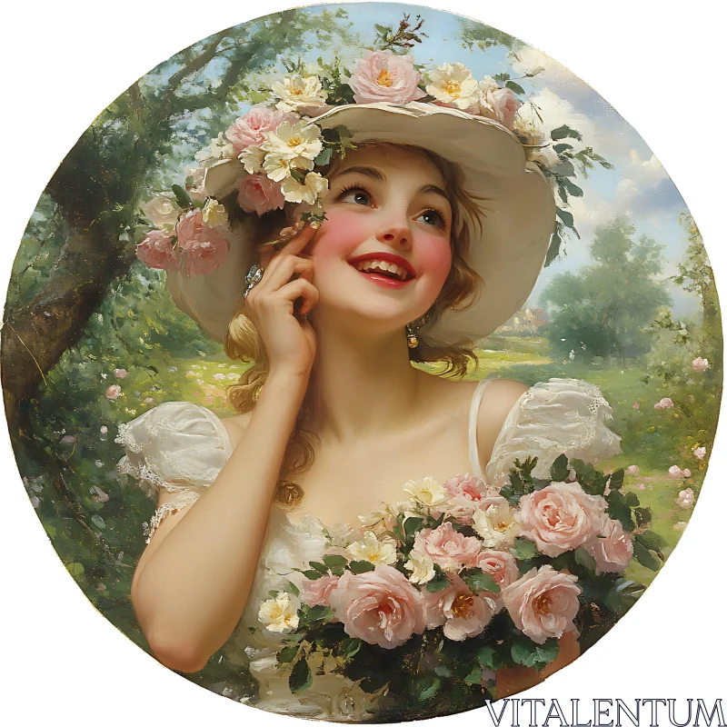 AI ART Elegant Lady in Floral Hat and Dress