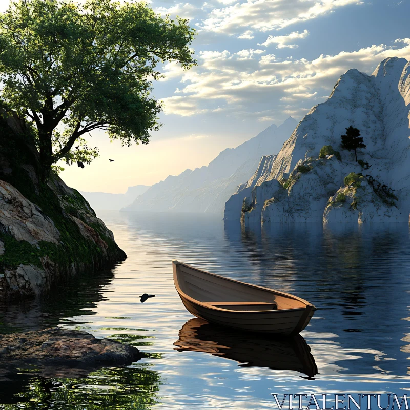 Tranquil Mountainous Lakeside Evening AI Image