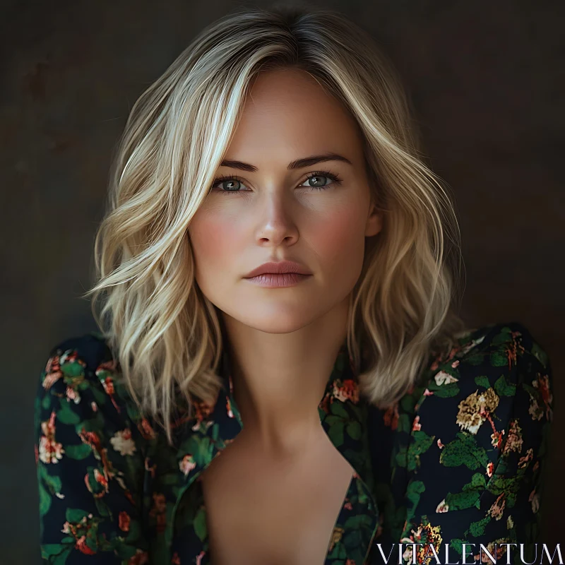 Serene Blonde Woman in Floral Dress AI Image