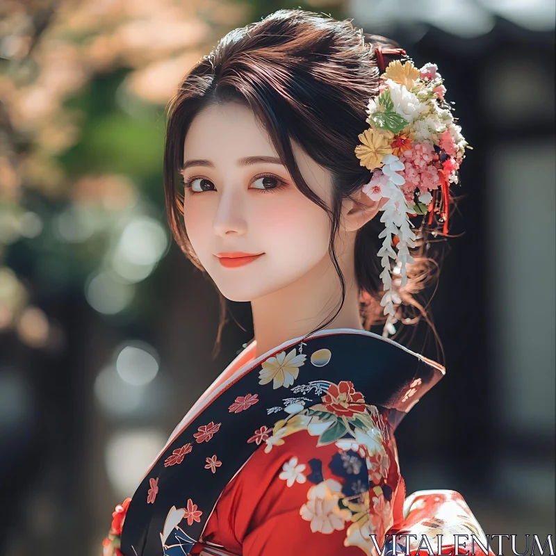 Japanese Kimono Beauty Portrait AI Image