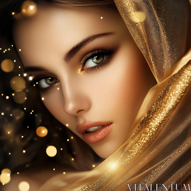 AI ART Magical Portrait of a Woman with Golden Sparkles