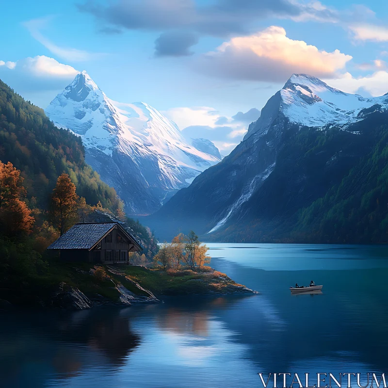 AI ART Snow-Capped Mountains and Peaceful Lake Scene