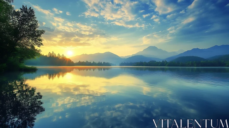 Serene Evening by the Lake with Majestic Mountains AI Image