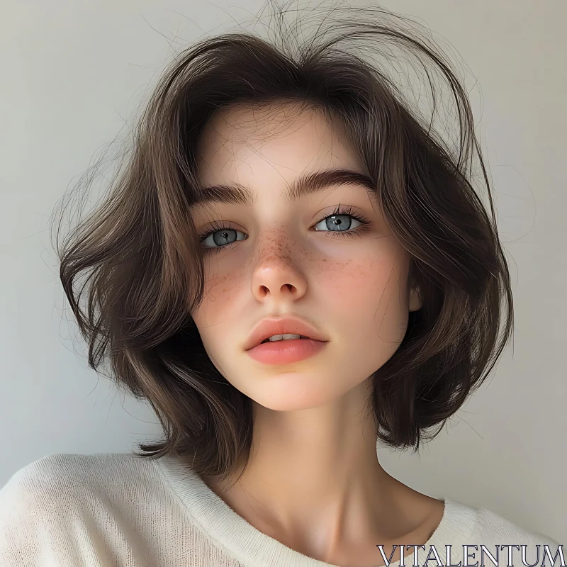 AI ART Young Woman's Portrait with Natural Features