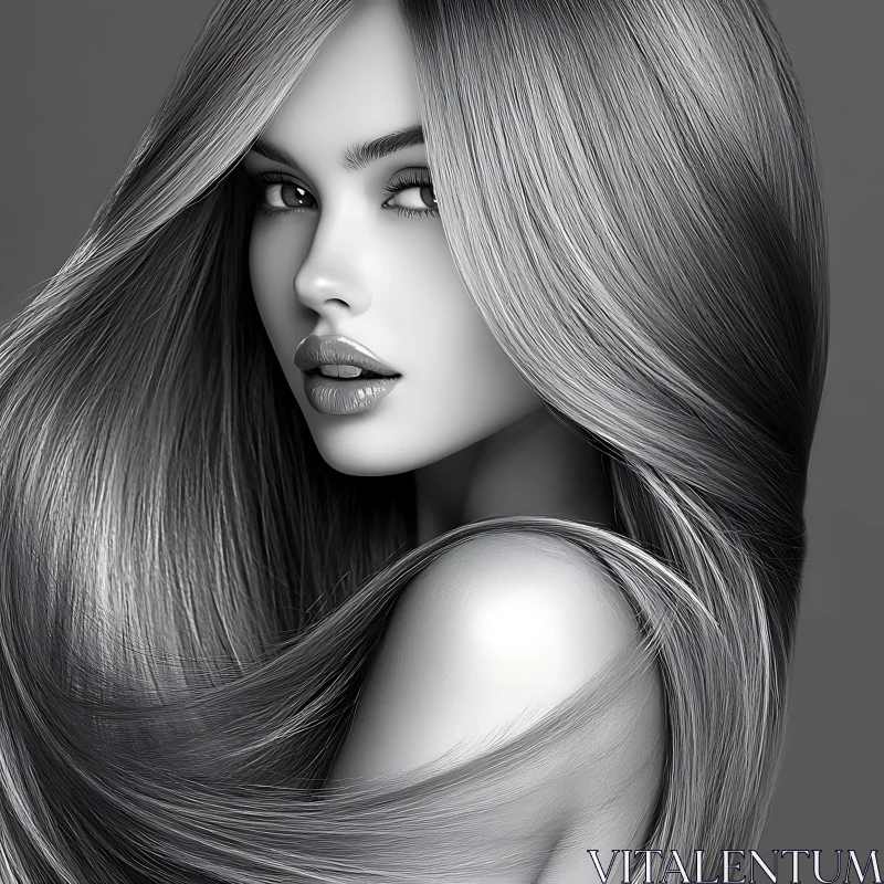 AI ART Luxurious Hair Monochrome Woman Portrait