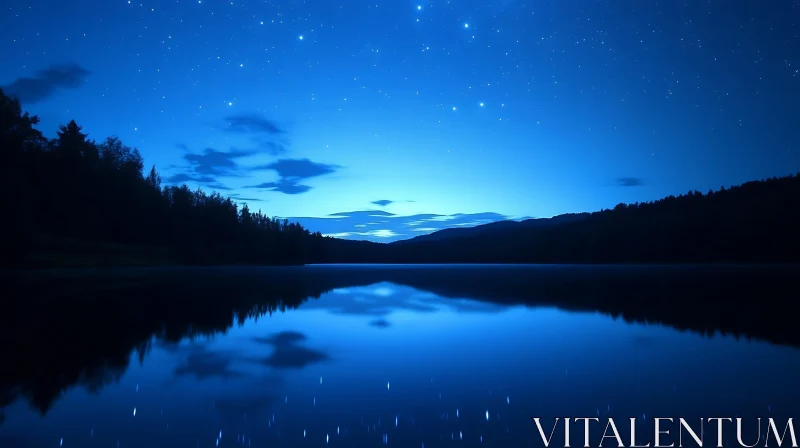 Tranquil Nighttime Lakeside Reflection AI Image