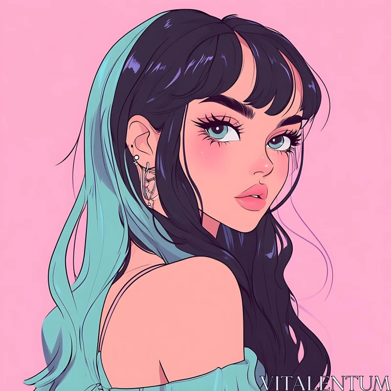 Captivating Anime Portrait with Vibrant Hair AI Image