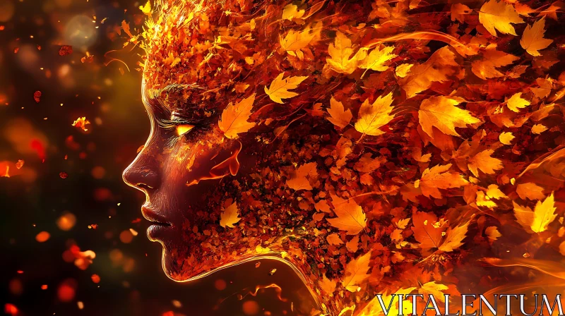 AI ART Surreal Face of Autumn Leaves