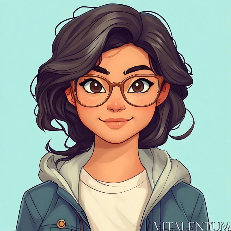 Stylized Anime Girl with Trendy Glasses AI Image