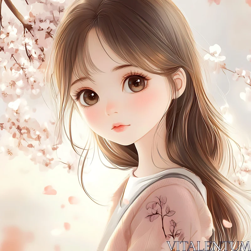 Beautiful Anime Girl with Cherry Blossoms AI Image