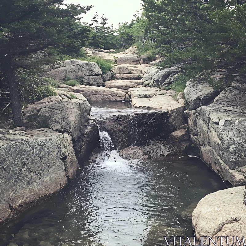 AI ART Tranquil Rocky Waterfall Scene