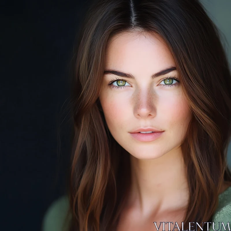 Woman with Green Eyes and Freckles AI Image