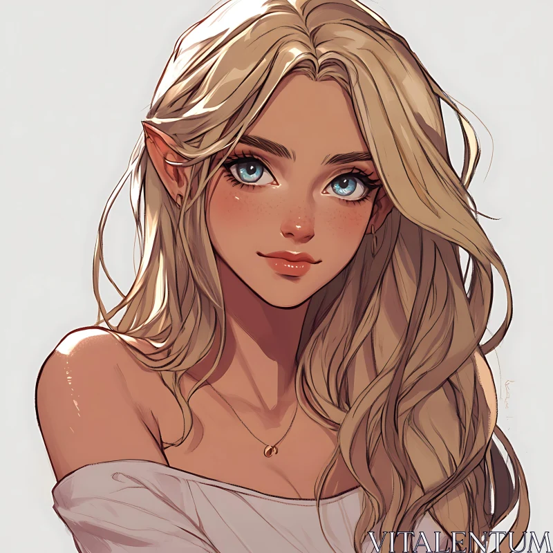 Enchanting Elf Woman with Blonde Hair and Blue Eyes AI Image