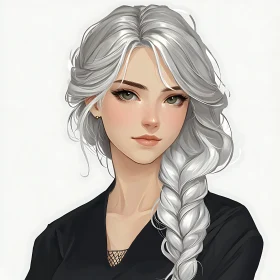 Anime Style Silver-haired Woman Portrait