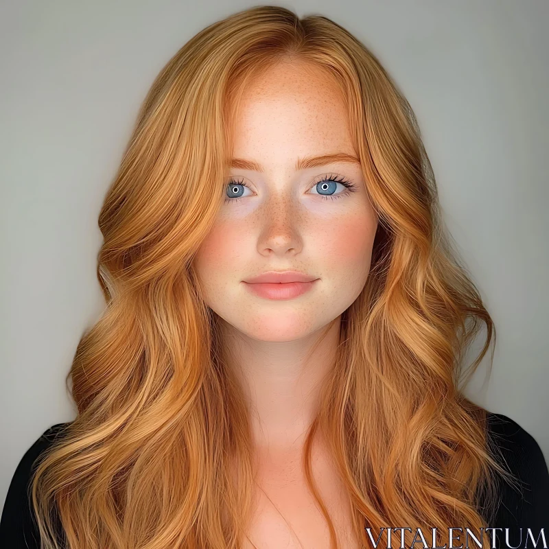 Redhead Woman with Blue Eyes AI Image