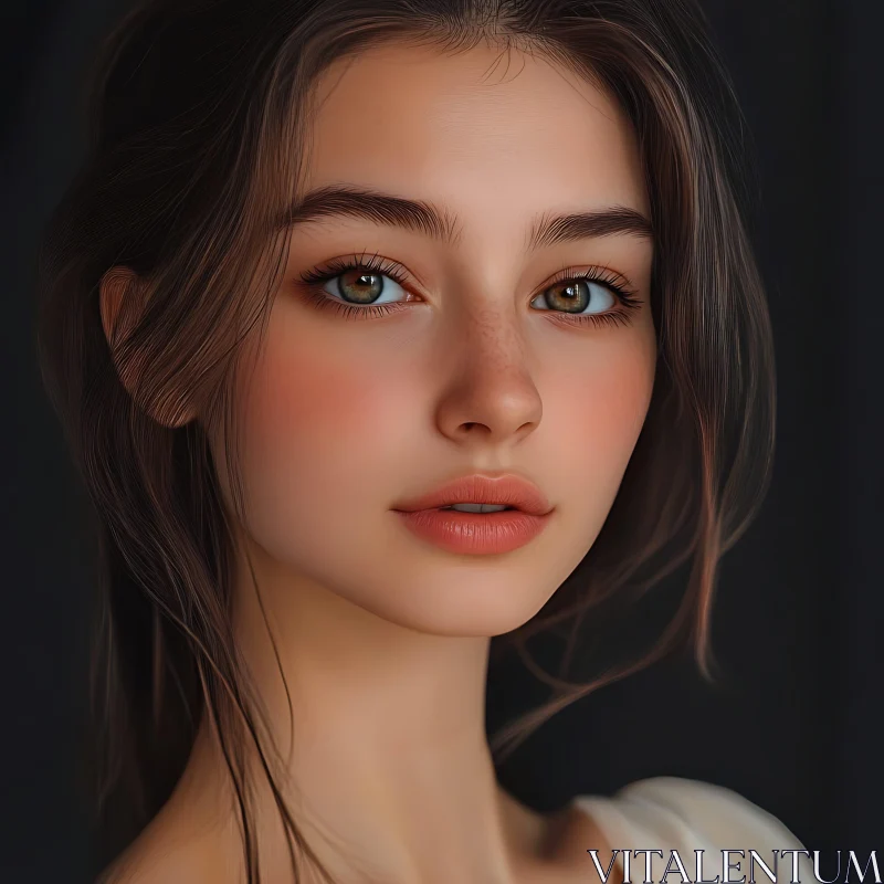 Portrait of a Beautiful Young Woman with Green Eyes AI Image